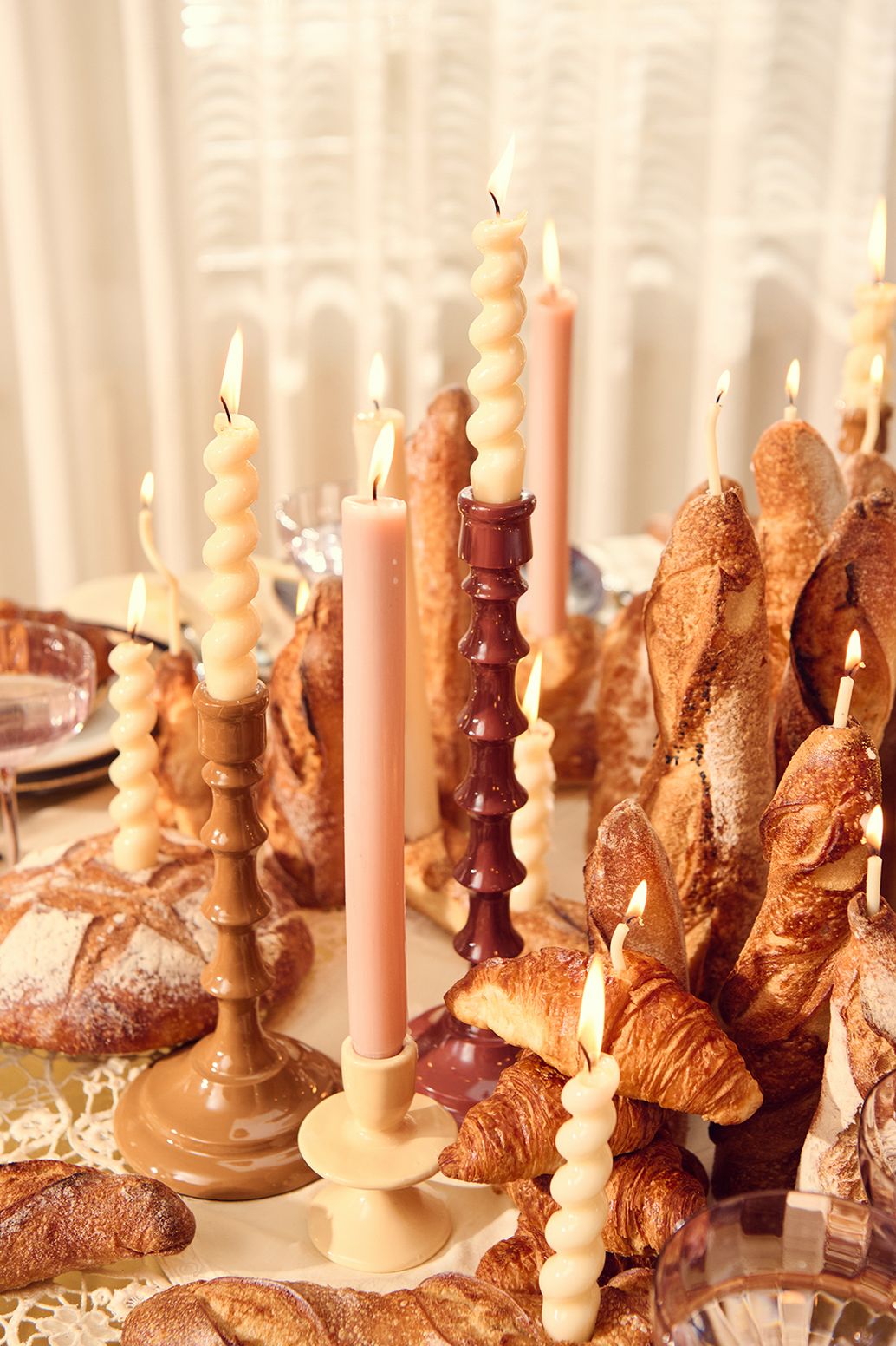 Petites bougies chandelier - nude