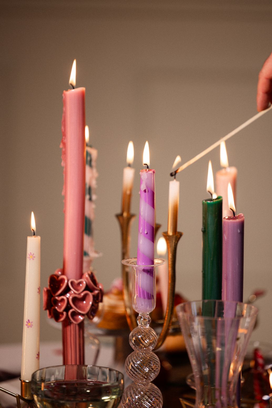 Bougies chandelier moyennes - rose clair