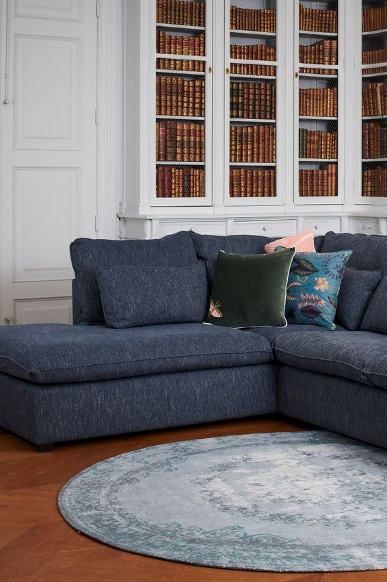 Baron bank 3.5-zits lounge links Unit Donkerblauw Melee