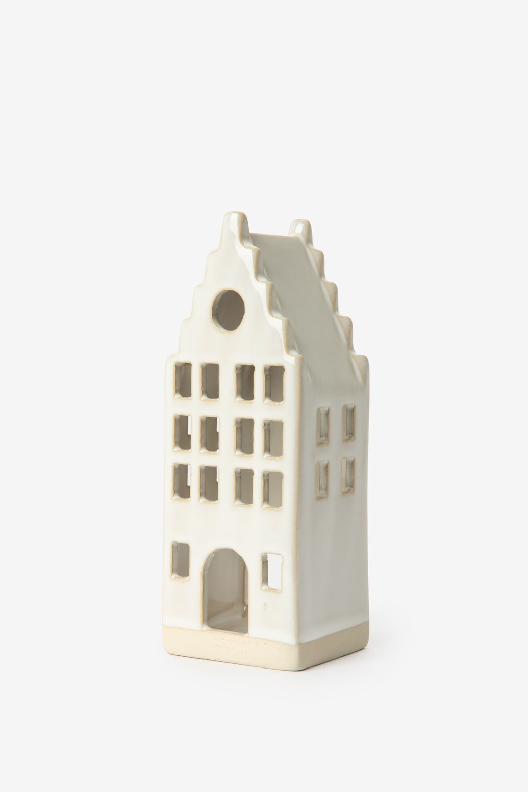Porte-bougie petite maison avec pignon à gradins - blanc
