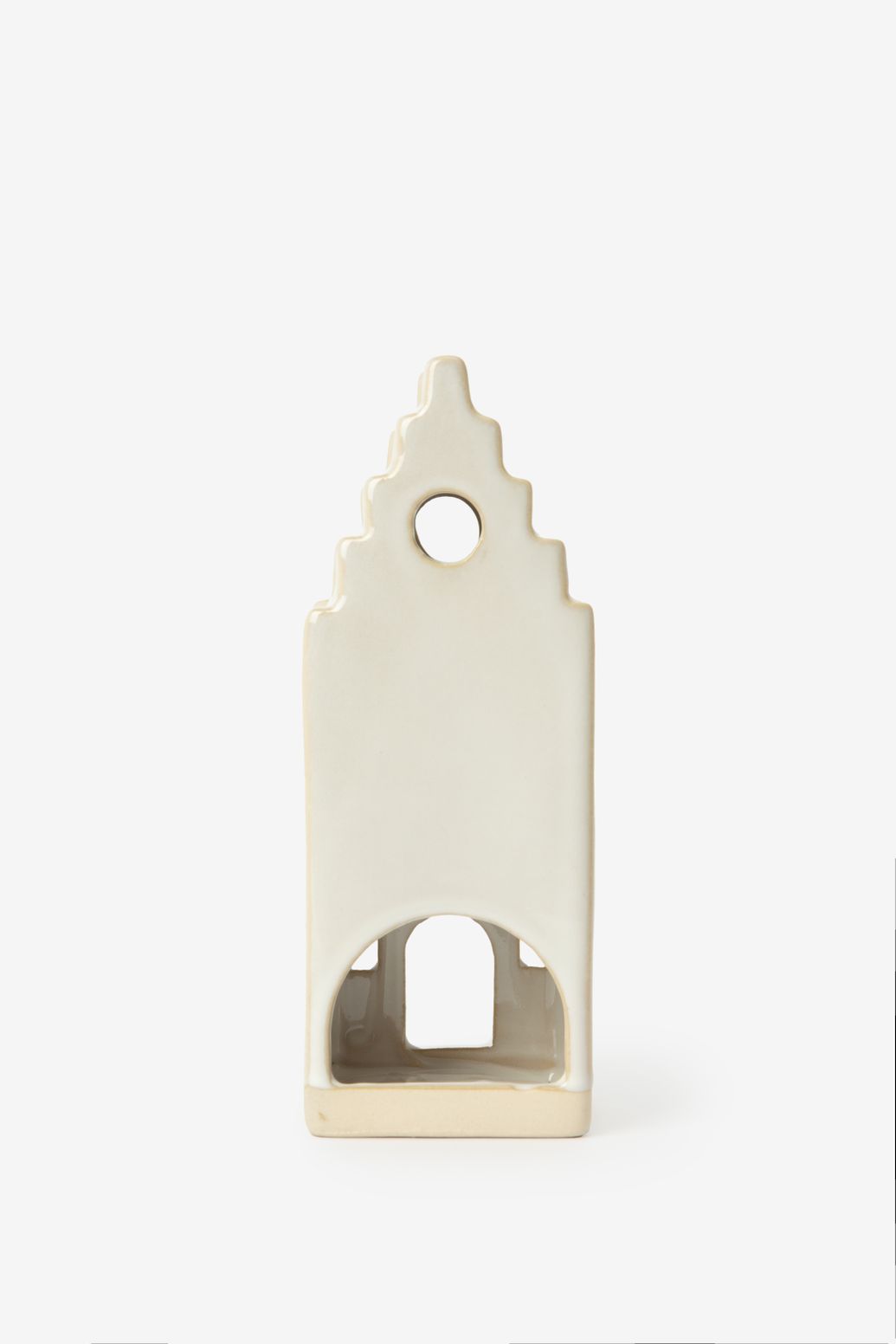 Porte-bougie petite maison avec pignon à gradins - blanc