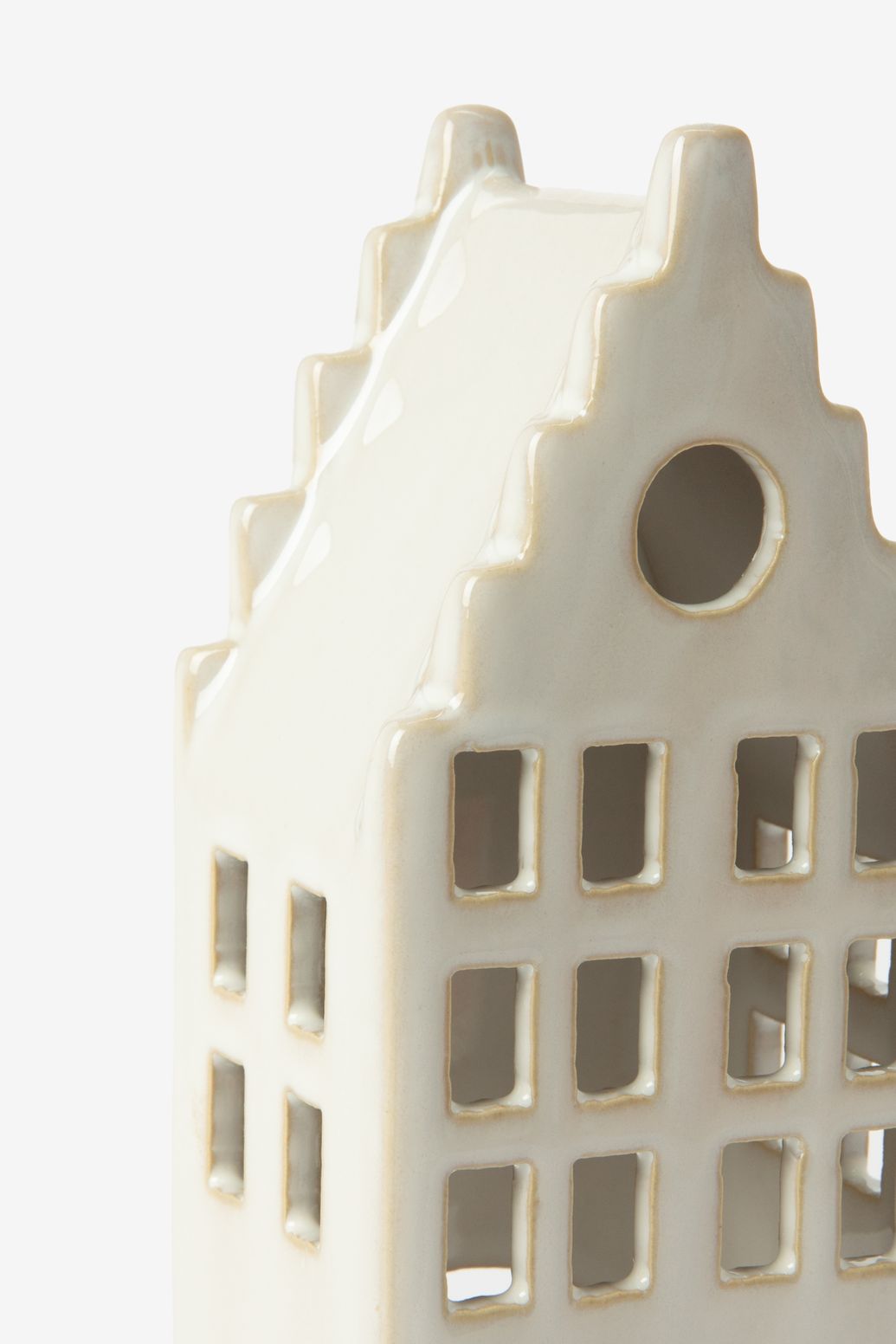 Porte-bougie petite maison avec pignon à gradins - blanc