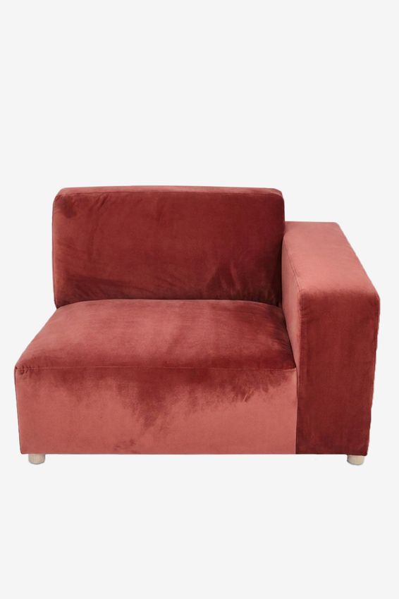 Earl velvet 1.5-zits bank arm rechts Juke Carmine