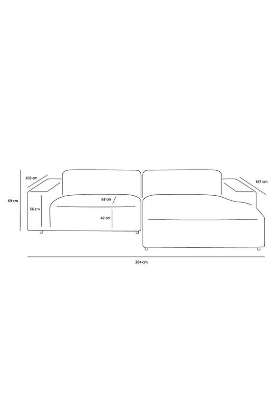 King 3-zits bank chaise longue rechts dentro beige