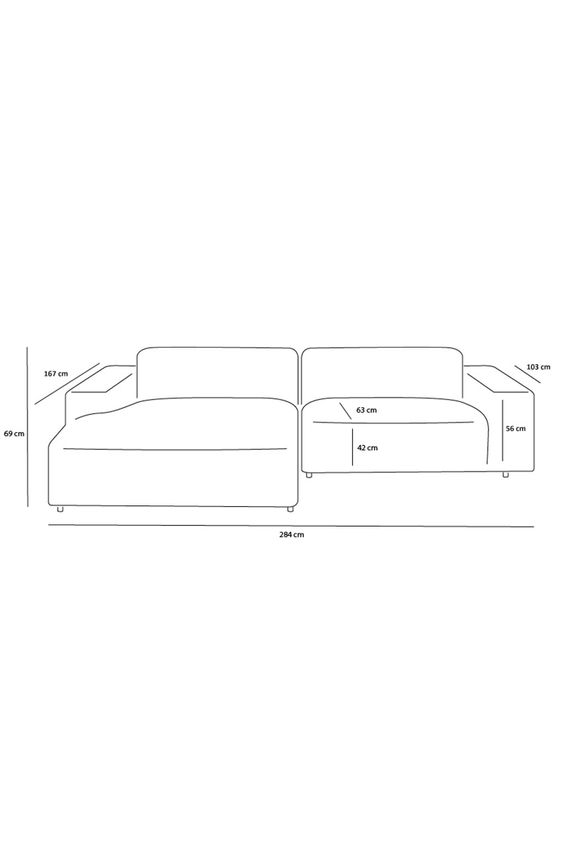 King 3-zits bank chaise longue links dentro beige
