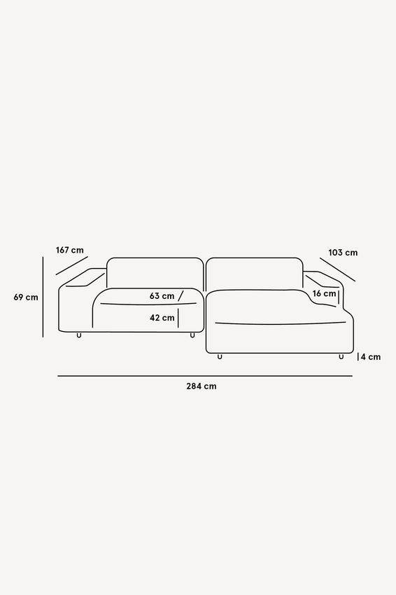 King 3-zits bank chaise longue rechts heritage mustard