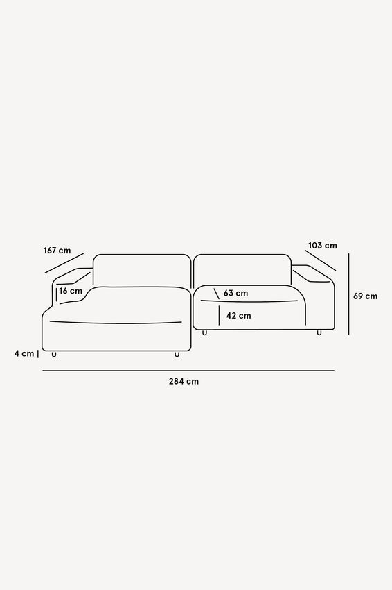 King 3-zits bank chaise longue links Soil Naturel