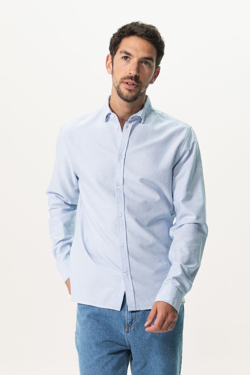 Blauw katoenen Oxford overhemd