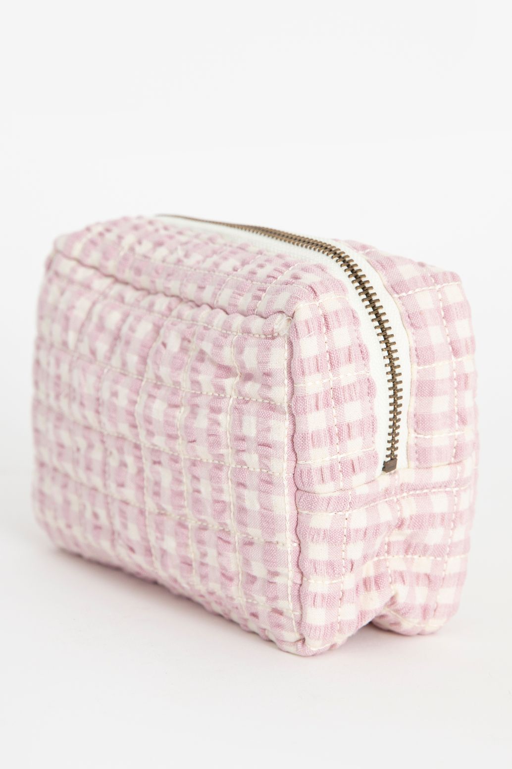 Lichtpaarse geblokte toilettas