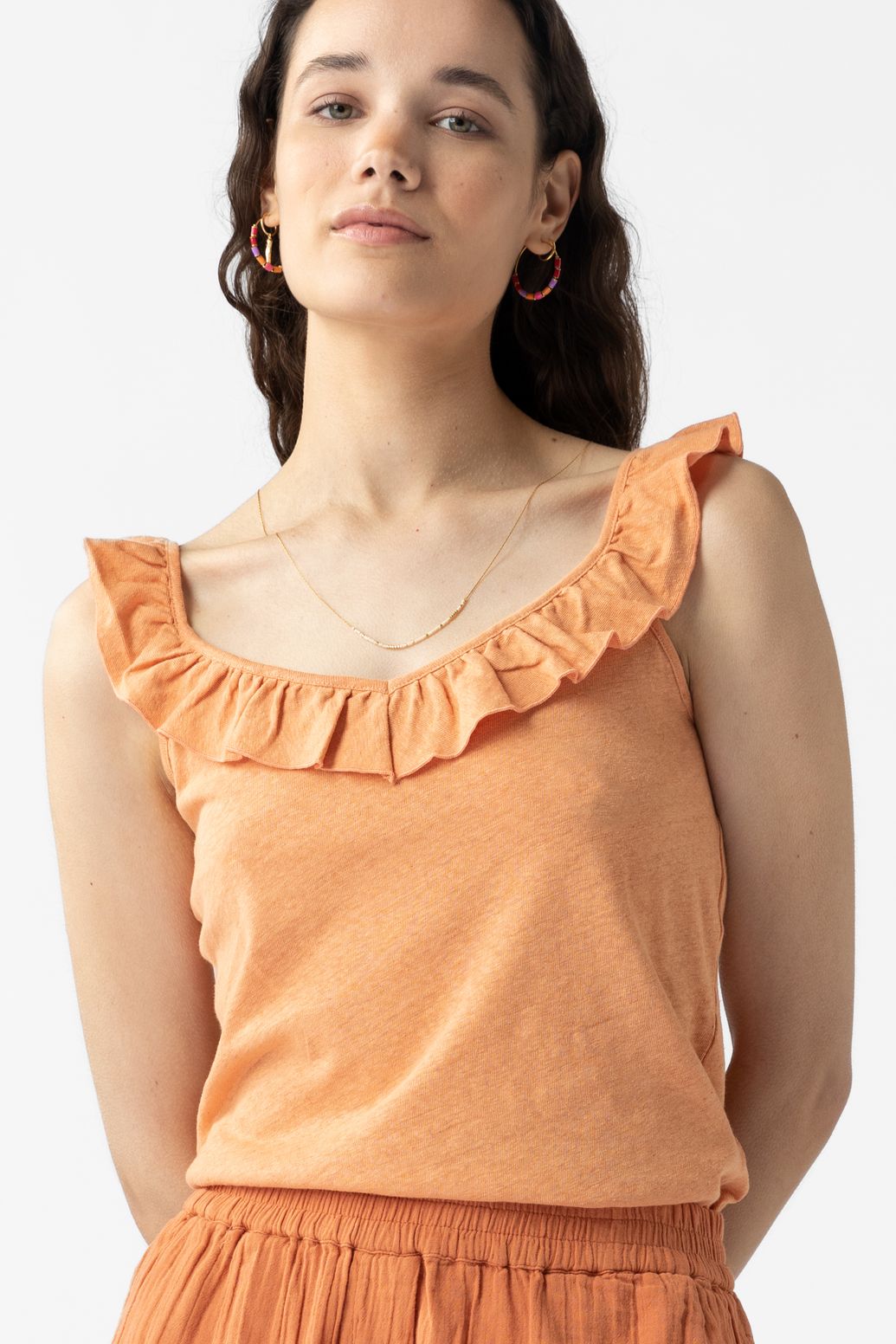 Oranje singlet met ruffles