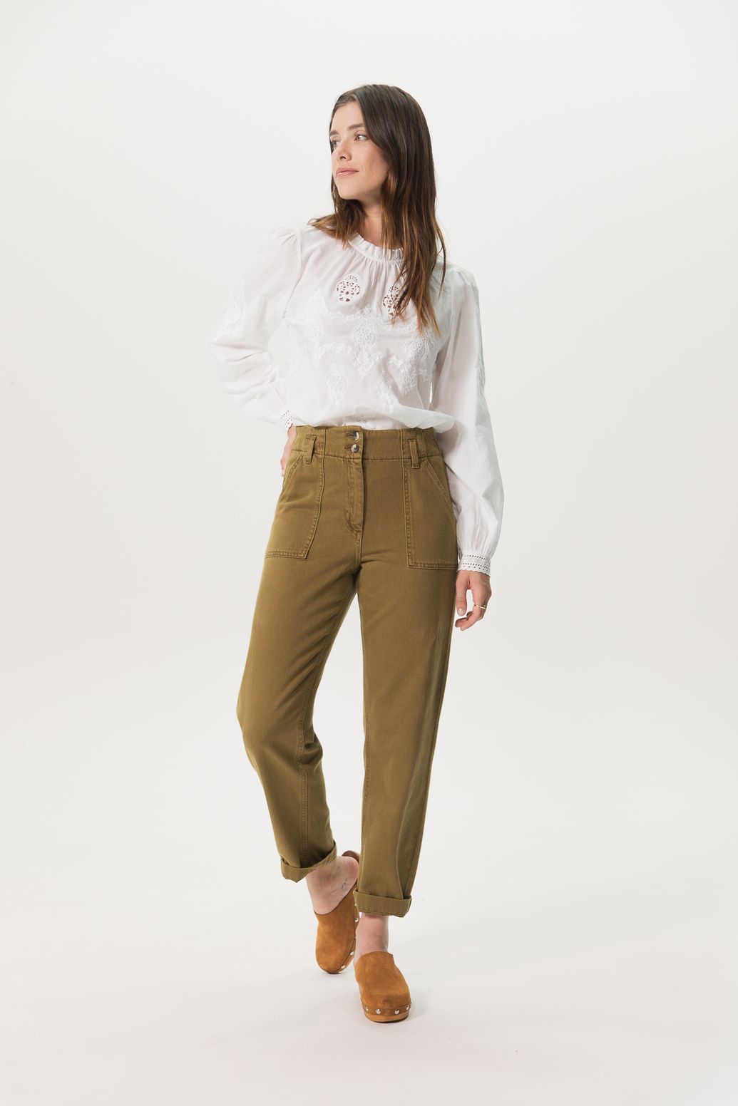 High Waist-Hose mit geradem Schnitt - dunkelgrün