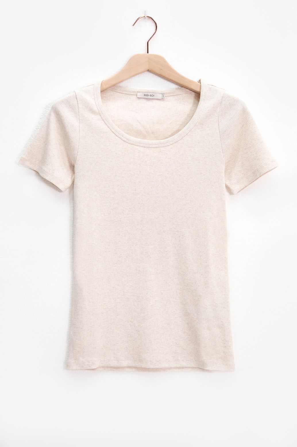 Beige basic stretch rib t-shirt