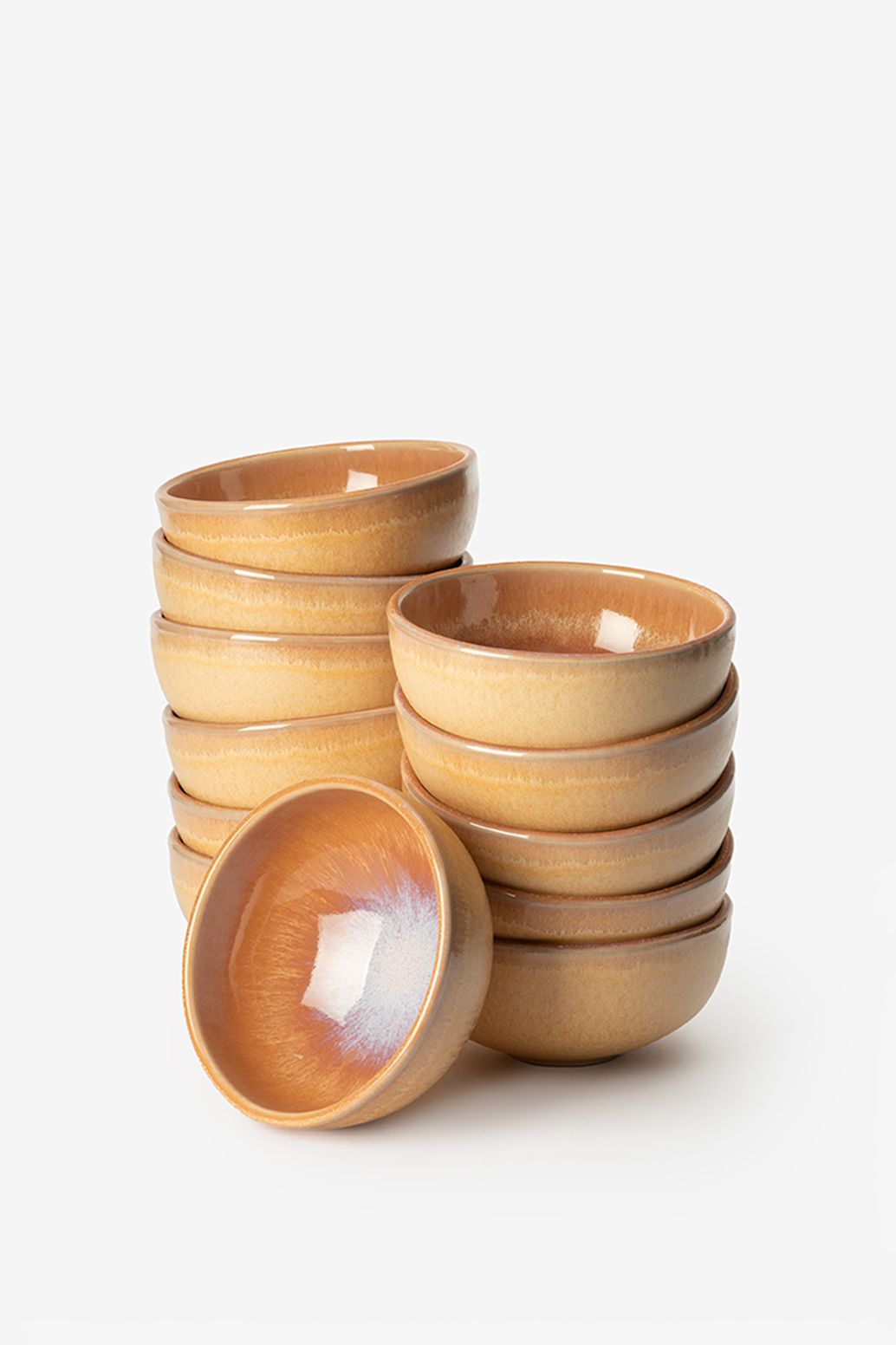 Kom klein lichtbruin reactive glaze funky