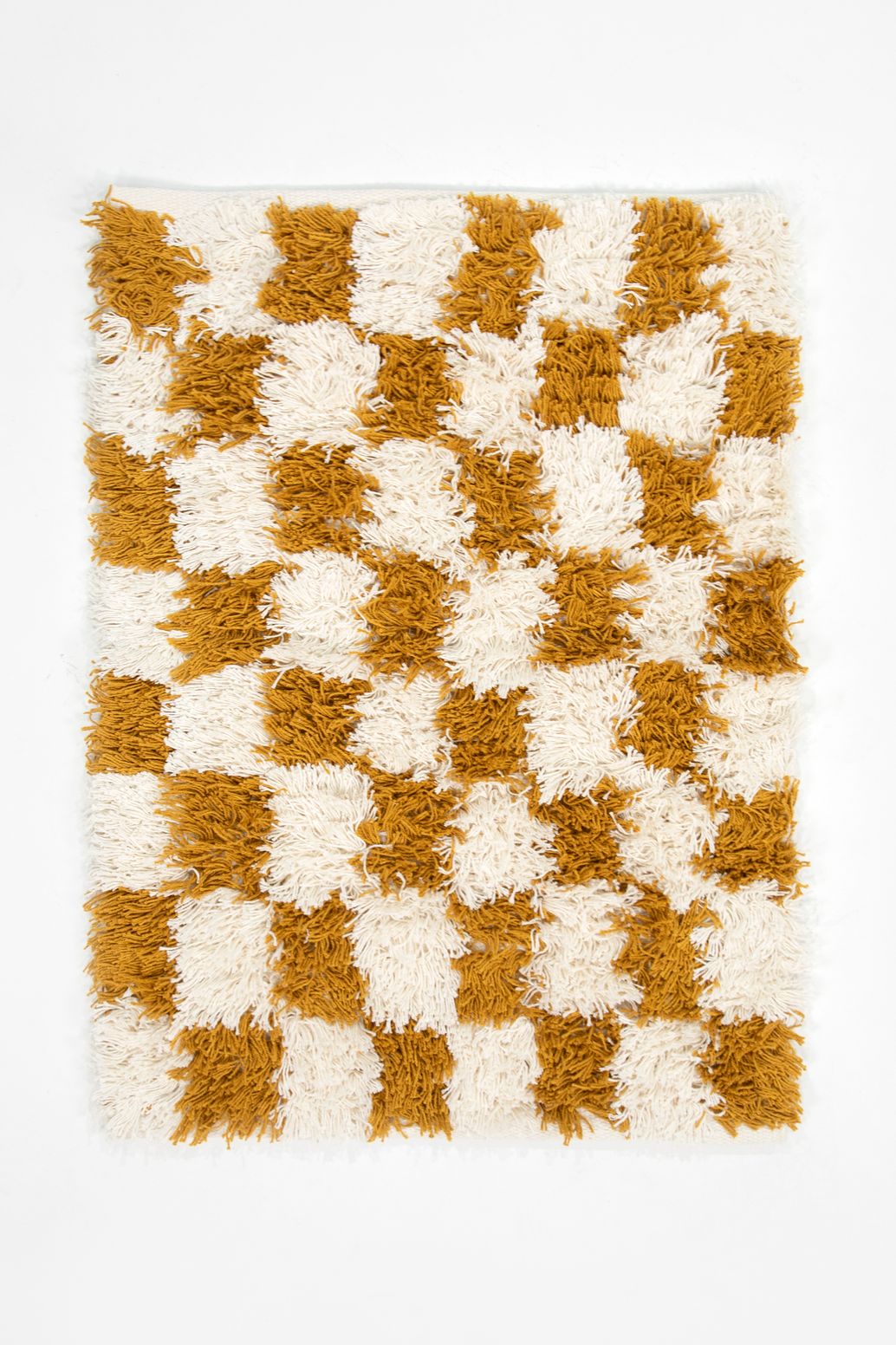 Tapis de bain à carreaux - jaune/blanc