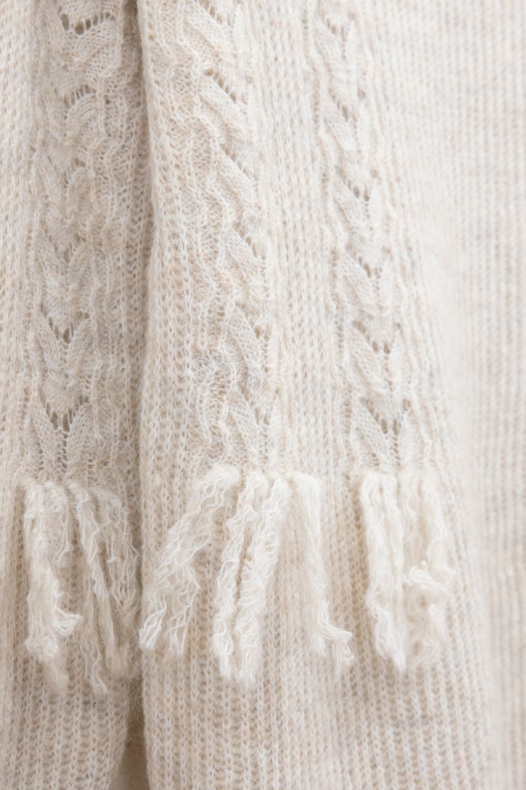 Strick-Tunika mit Fransen - beige