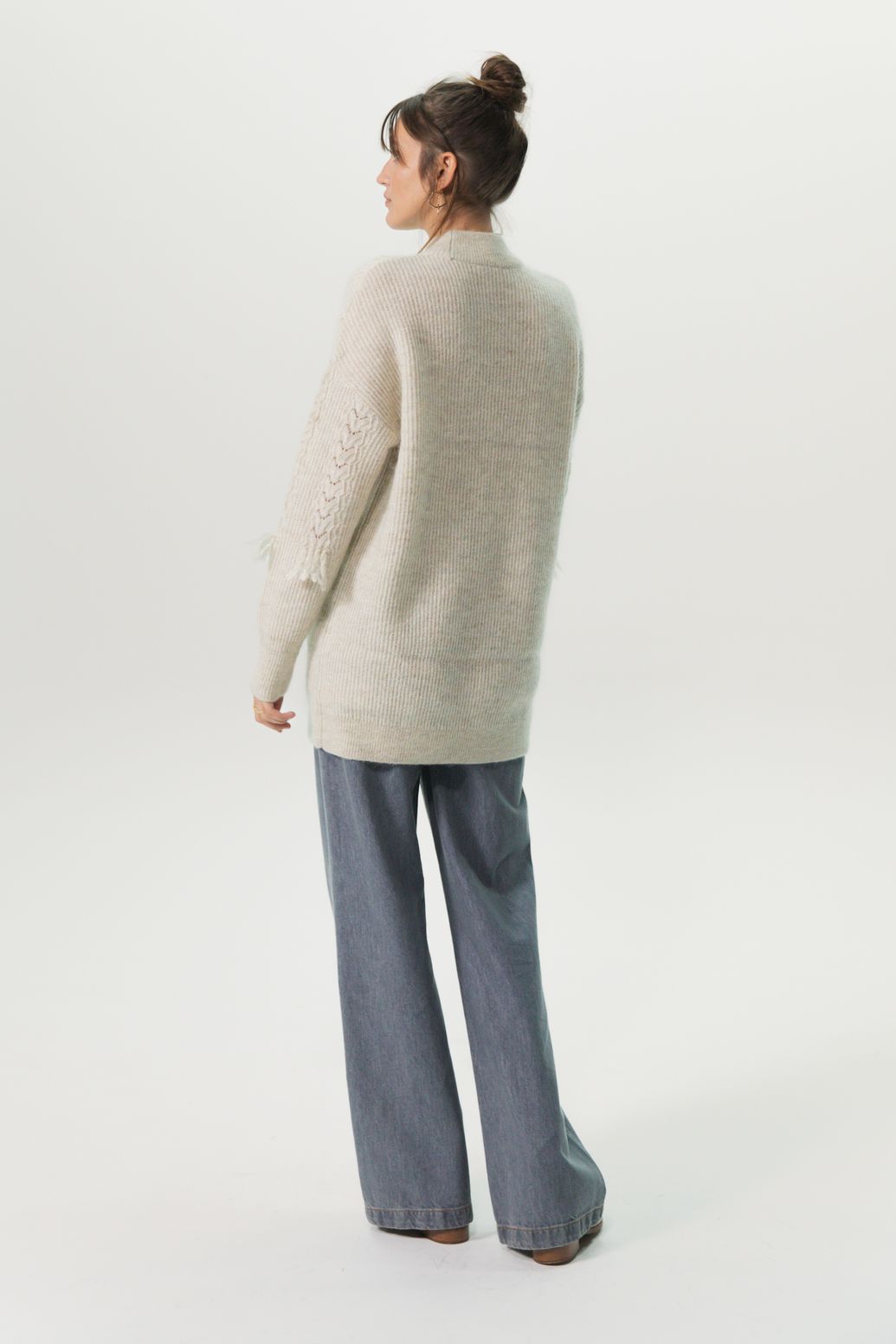Strick-Tunika mit Fransen - beige