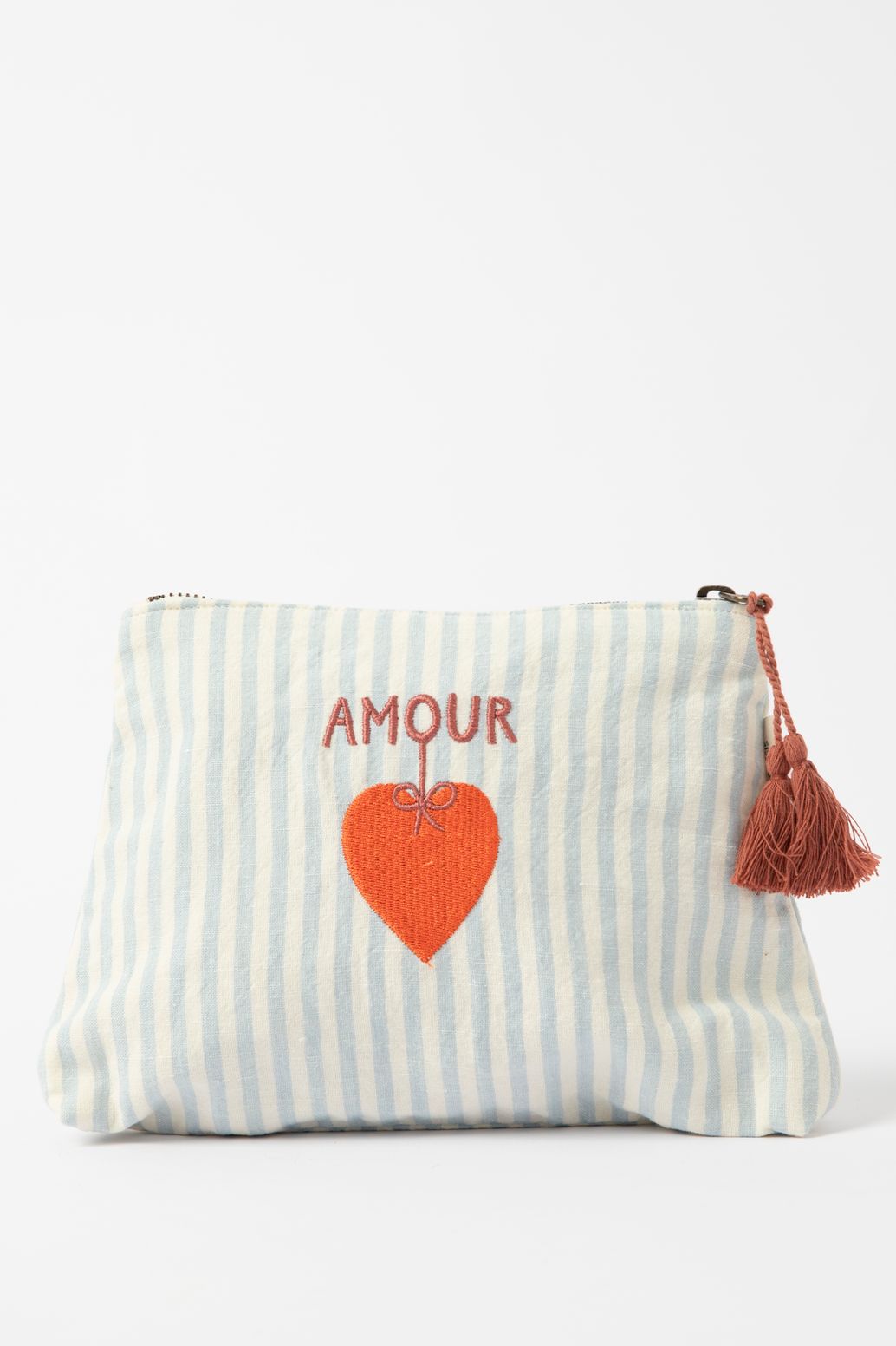 Lichtblauw gestreepte toilettas amour