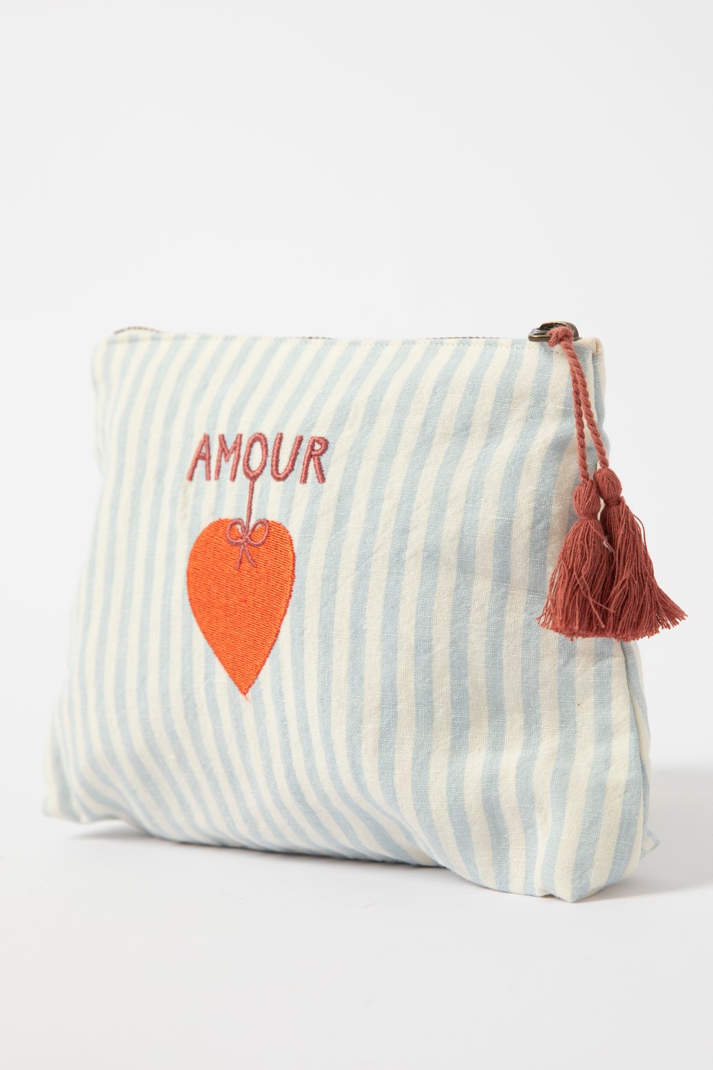 Lichtblauw gestreepte toilettas amour