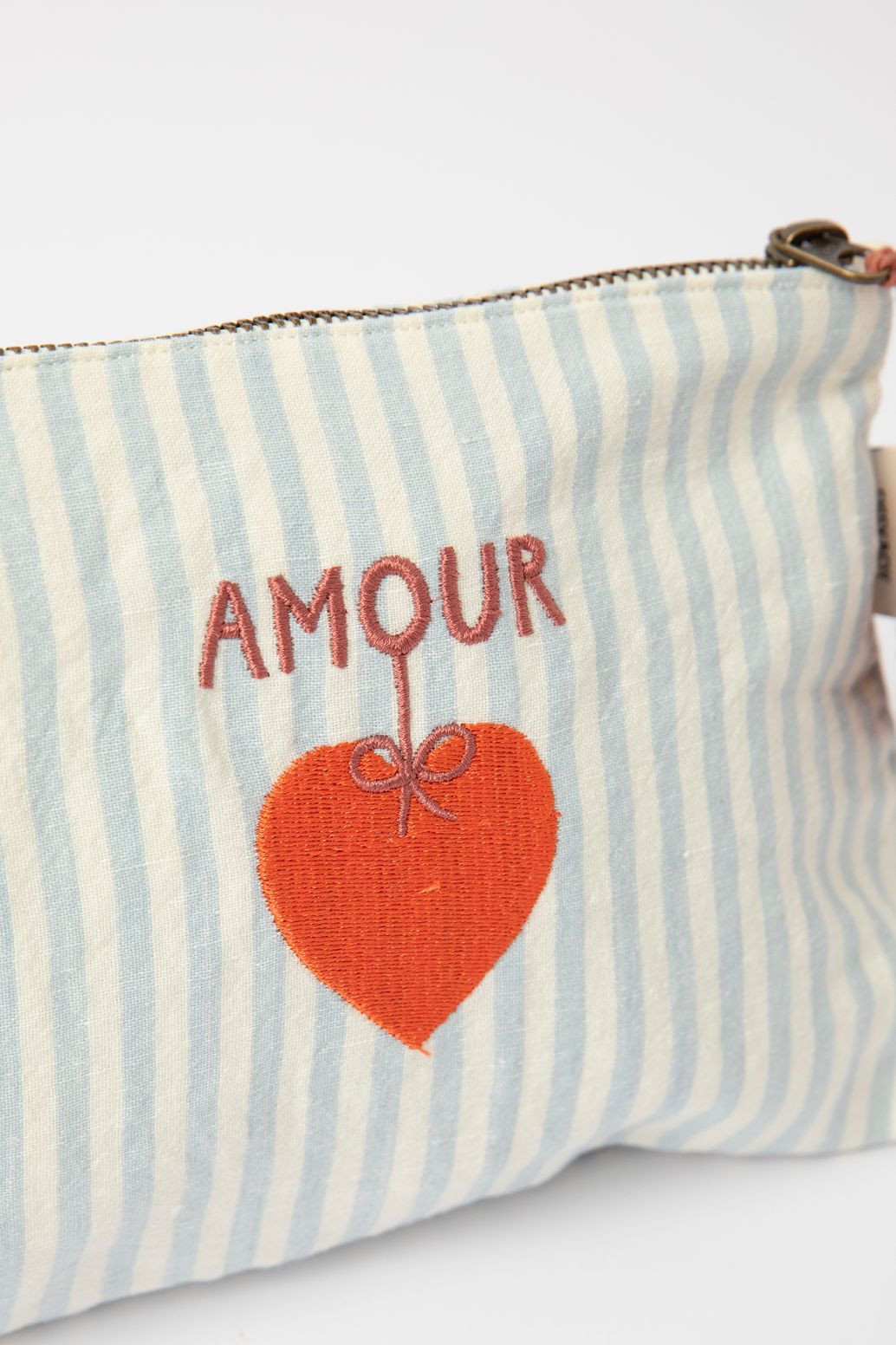 Lichtblauw gestreepte toilettas amour