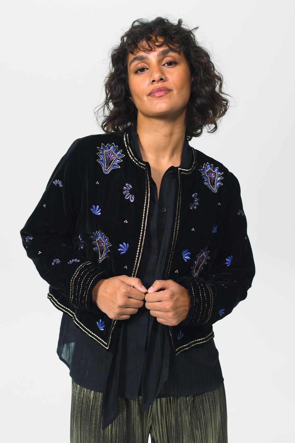 Veste en velours avec détails brodés - noir