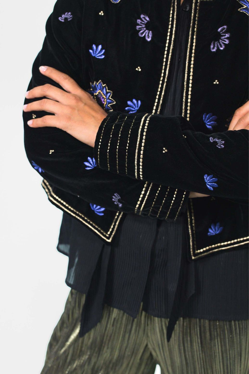 Veste en velours avec détails brodés - noir