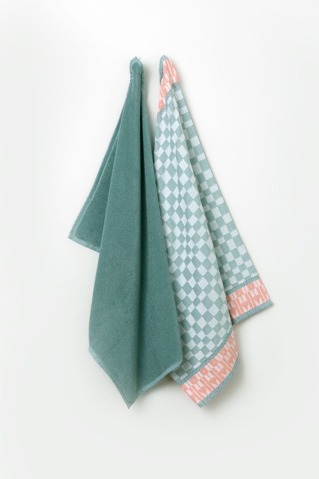 Groenblauwe handdoek en theedoek terry