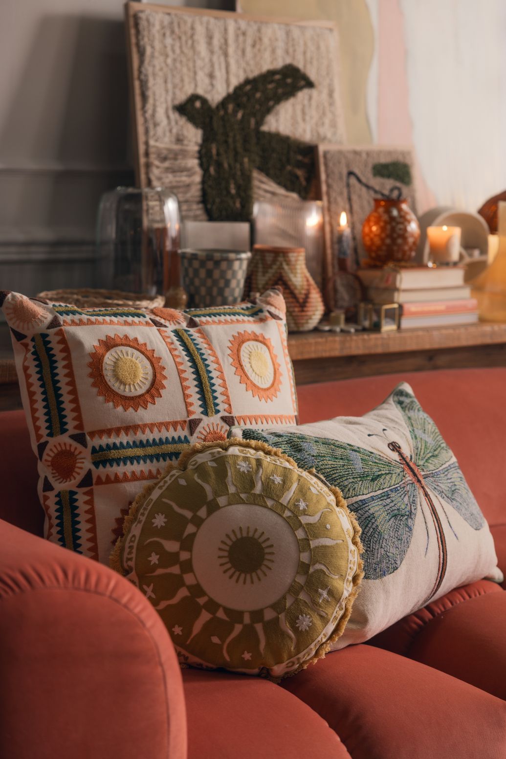 Coussin jacquard avec libellule - bleu gris