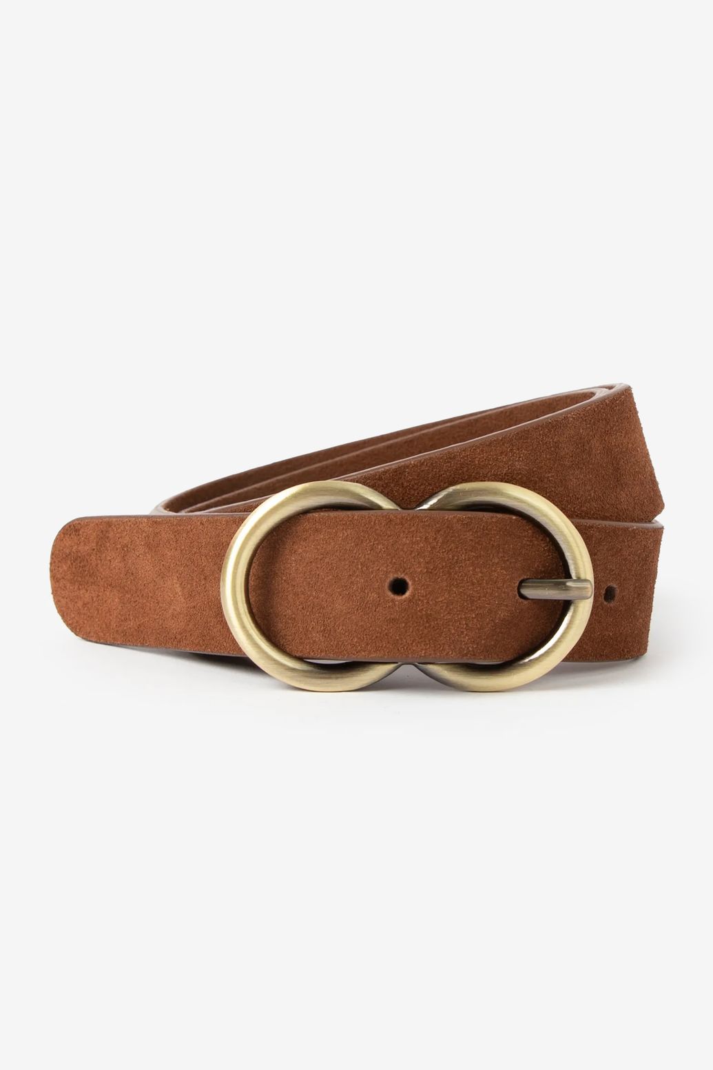 Bruine suède riem met ronde buckle