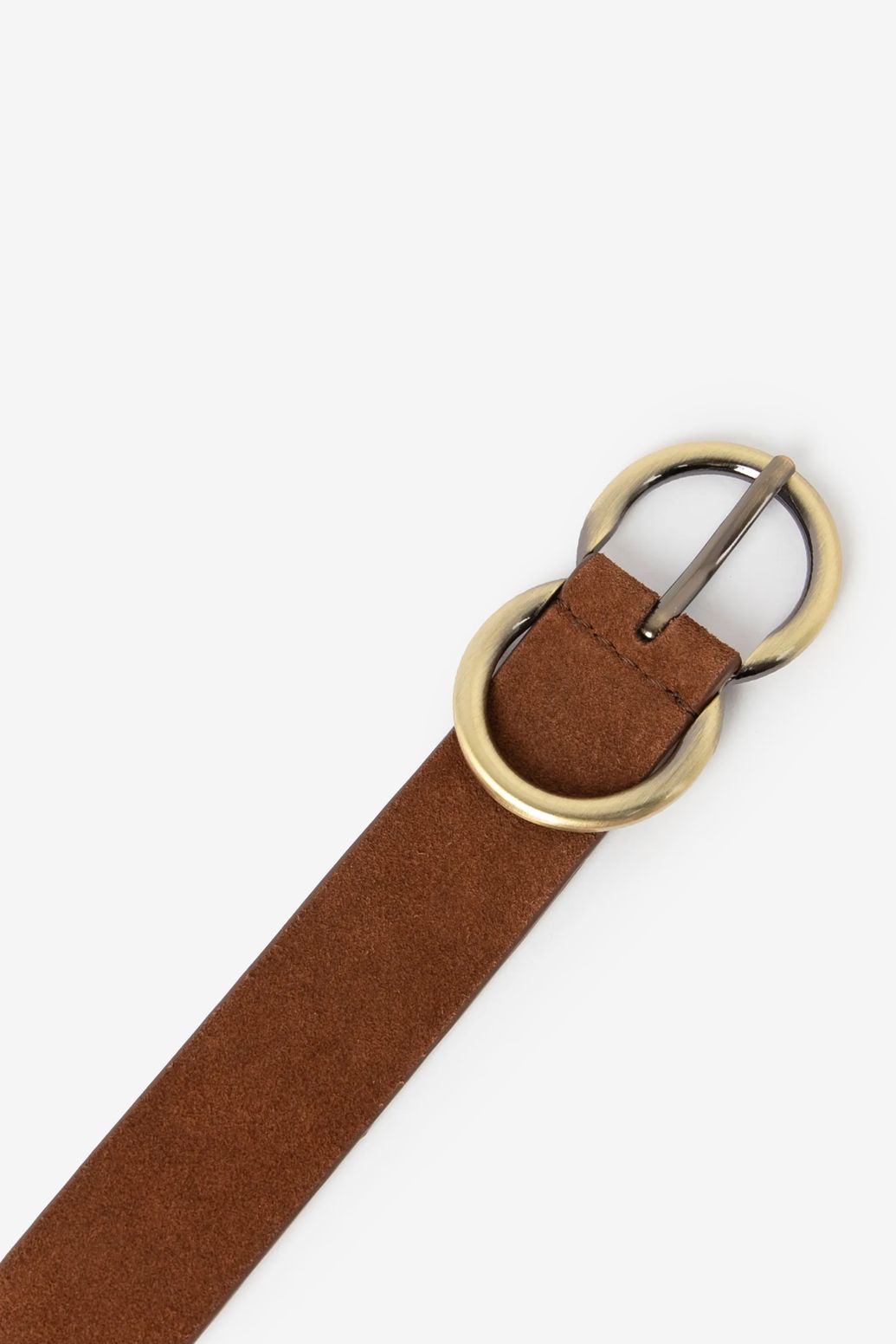 Bruine suède riem met ronde buckle