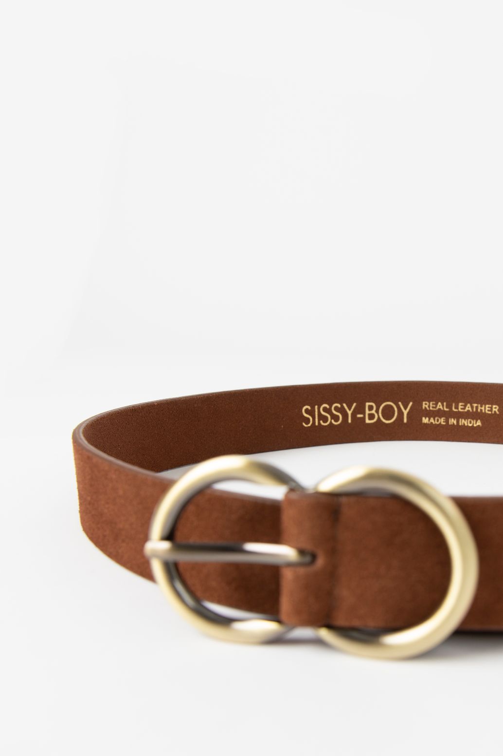 Bruine suède riem met ronde buckle
