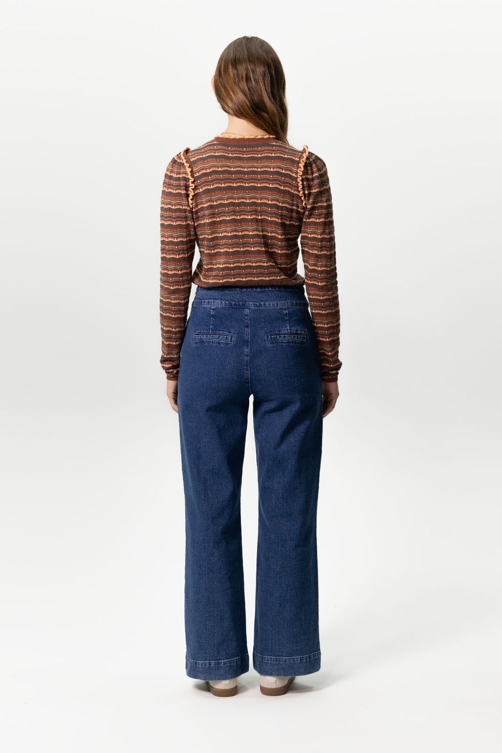 Donkerblauwe high waist wide leg jeans met rits