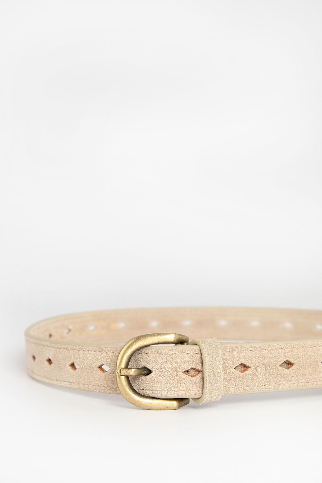 Beige suède riem met goudkleurige gesp