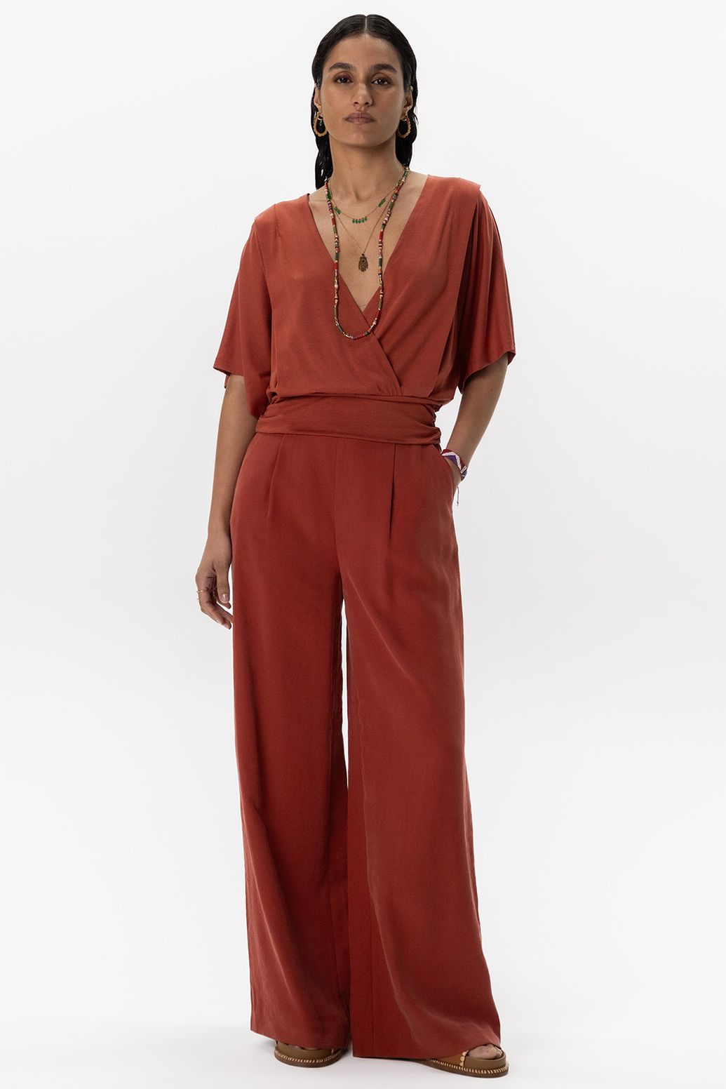 Pantalon jambes larges - rouge foncé