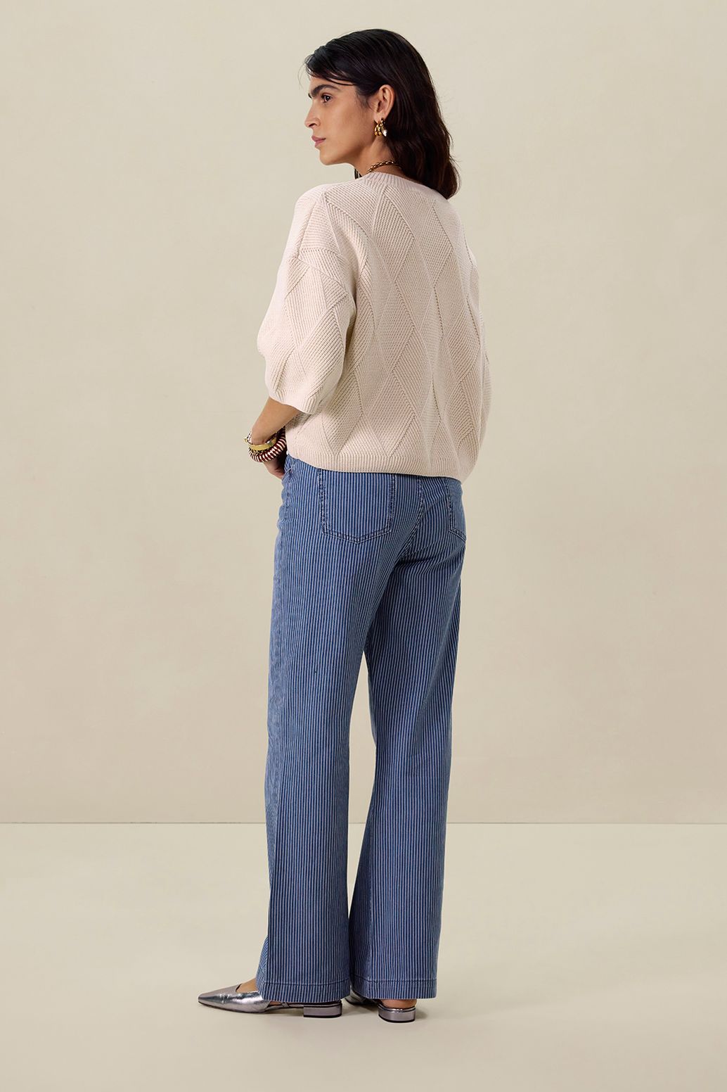 Gestreepte high waist wide leg jeans