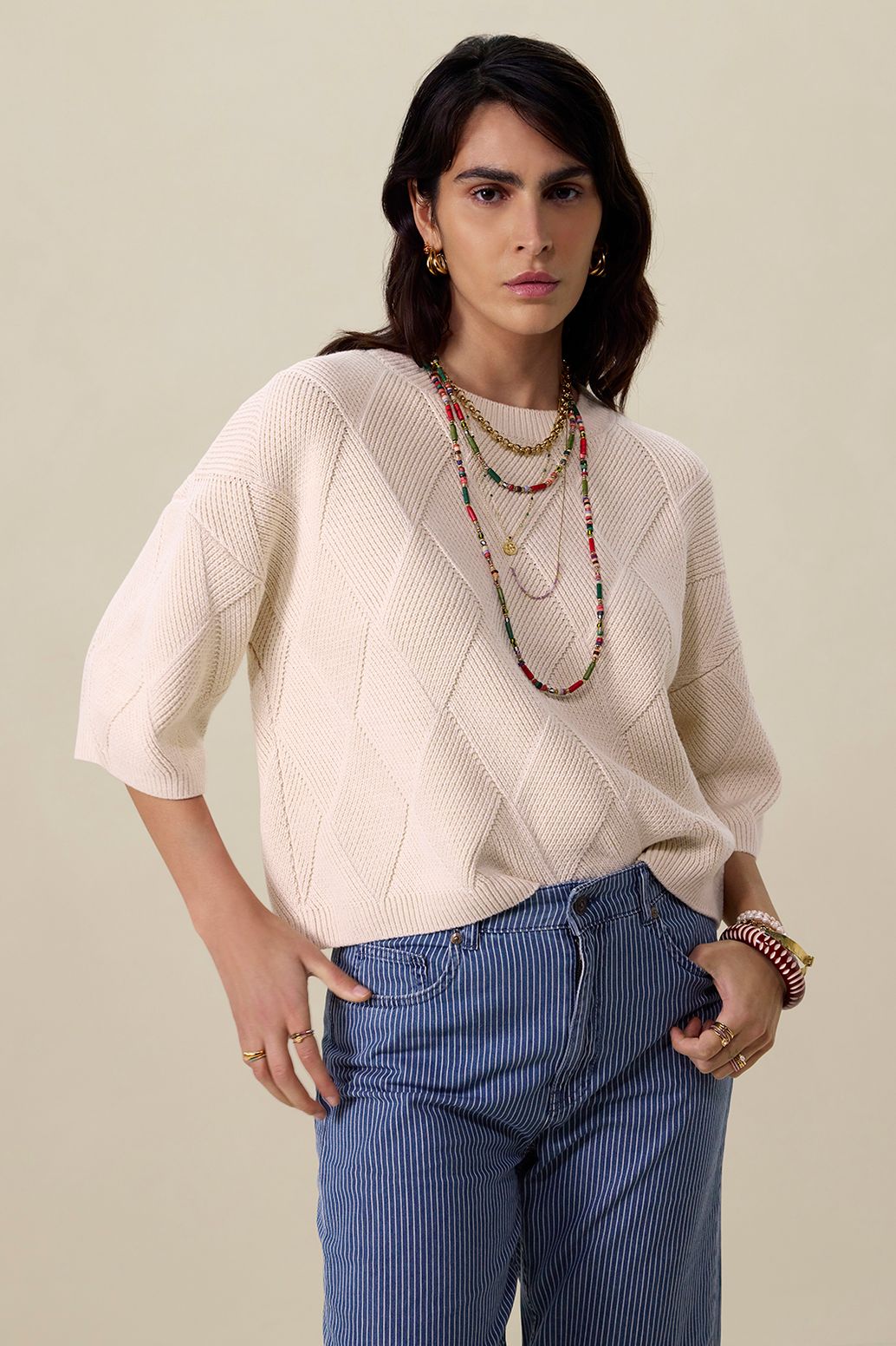 Gestreepte high waist wide leg jeans