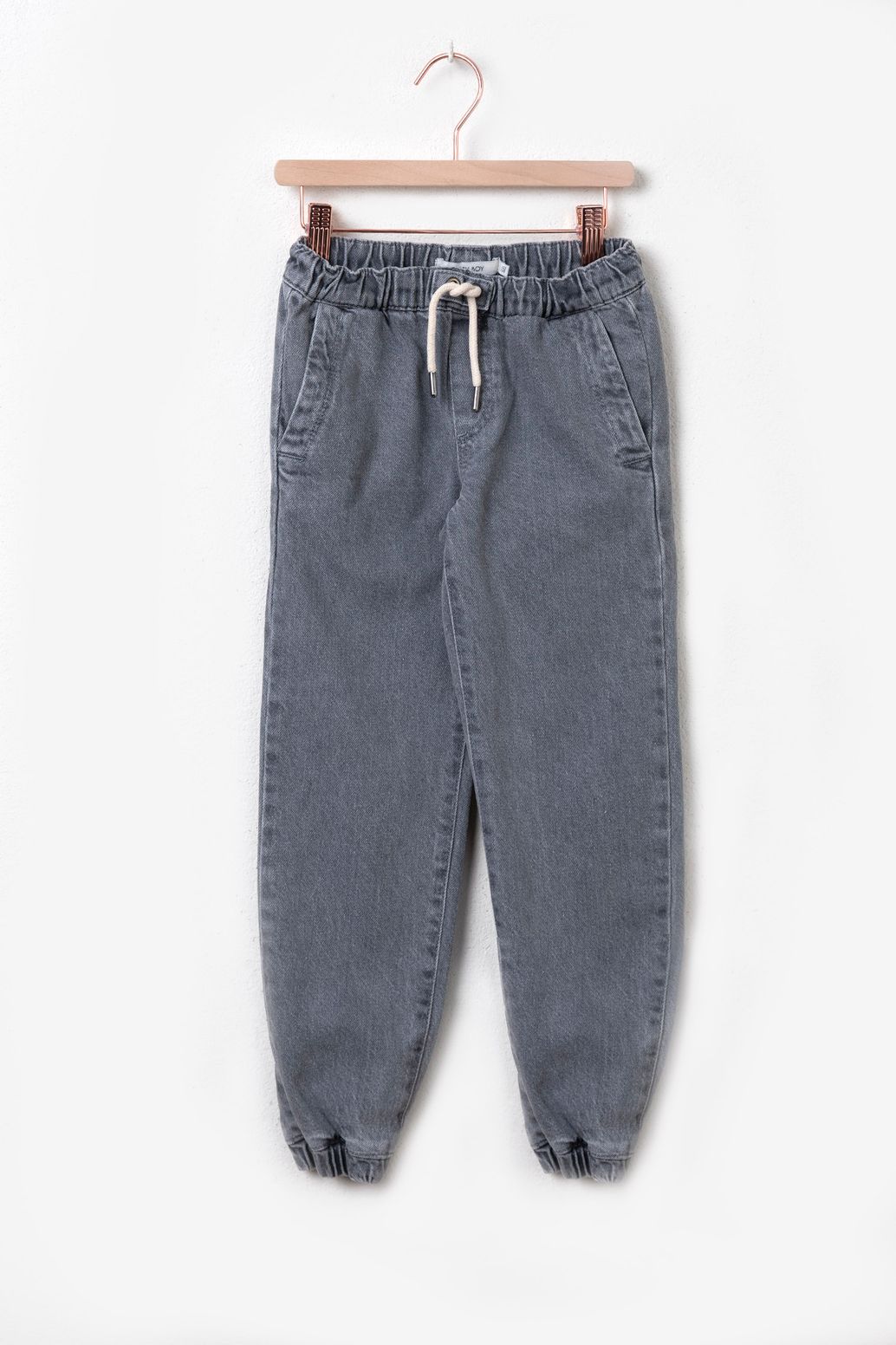 Grijze denim pull on broek met aantrekkoorden