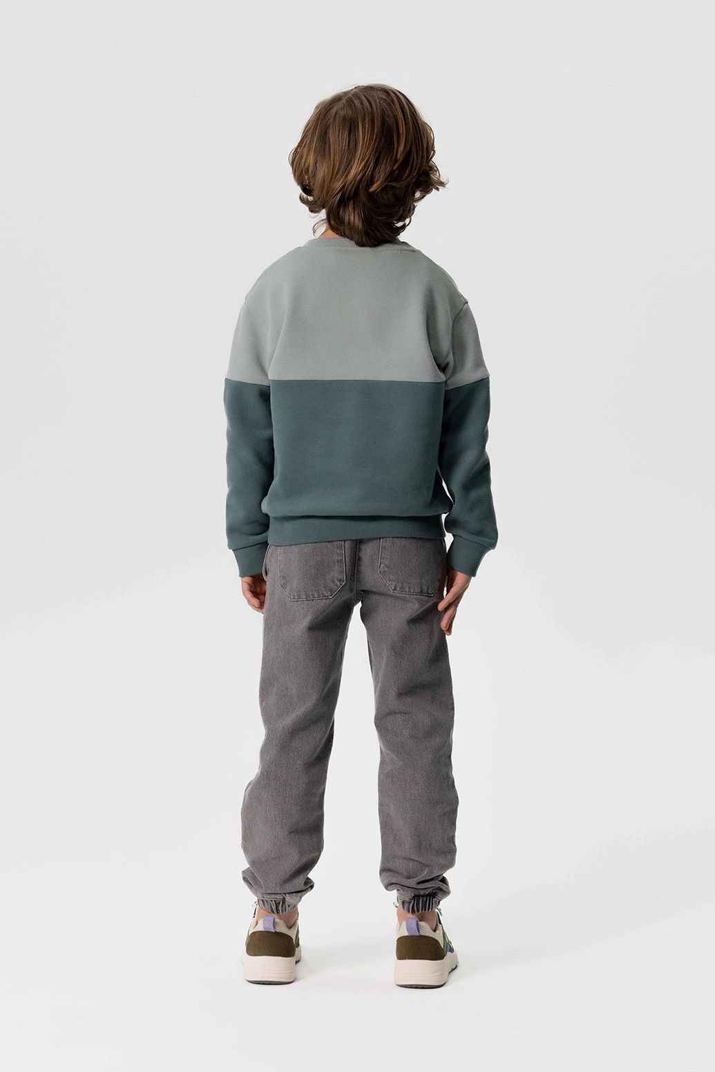 Grijze denim pull on broek met aantrekkoorden