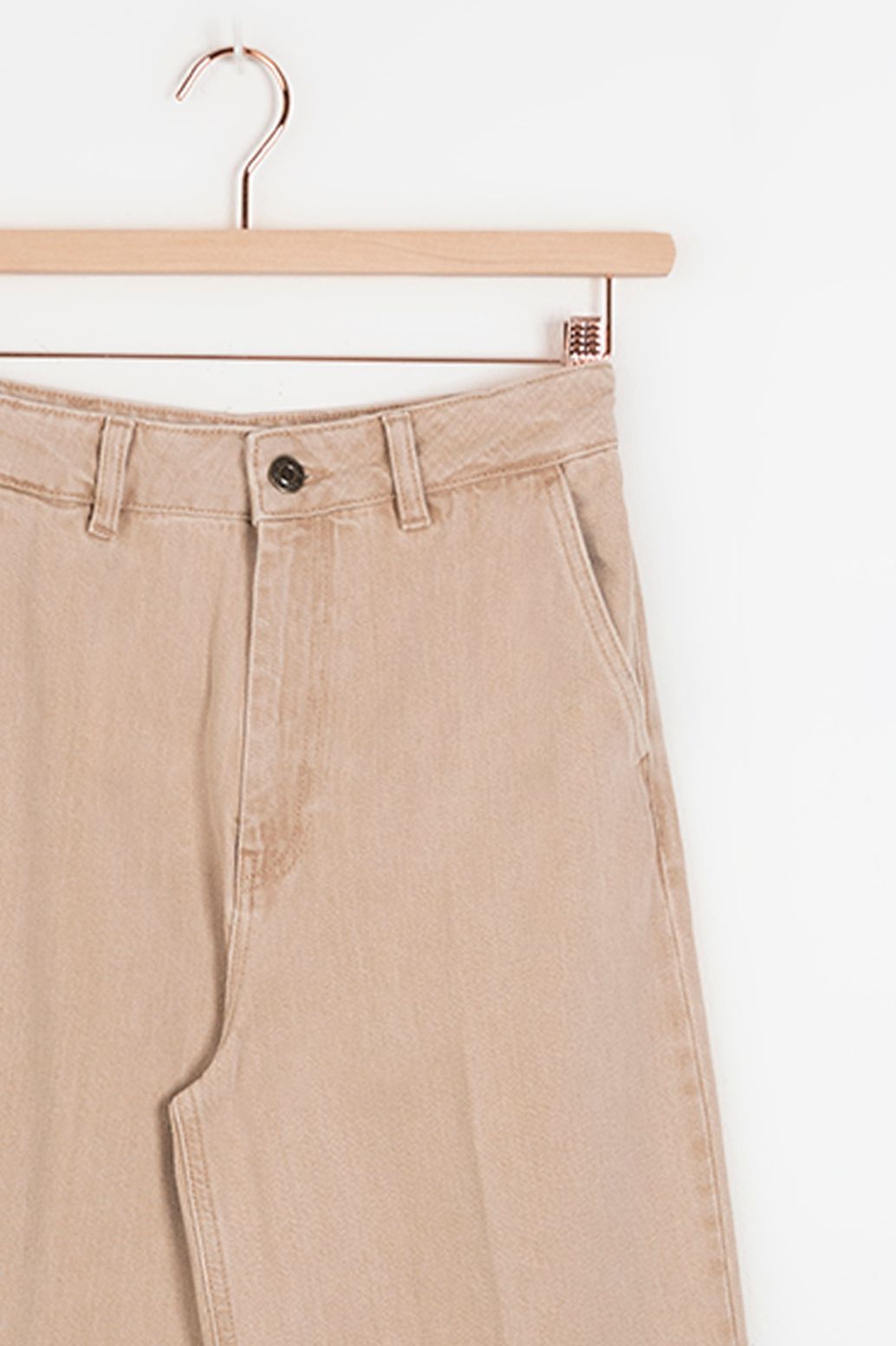 Pantalon denim jambes larges - beige