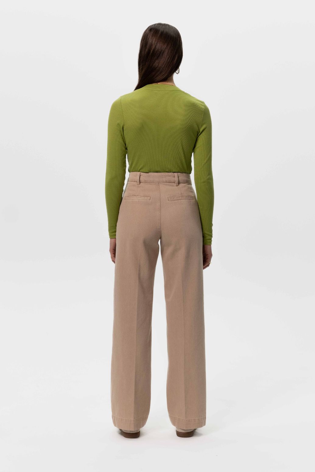 Pantalon denim jambes larges - beige