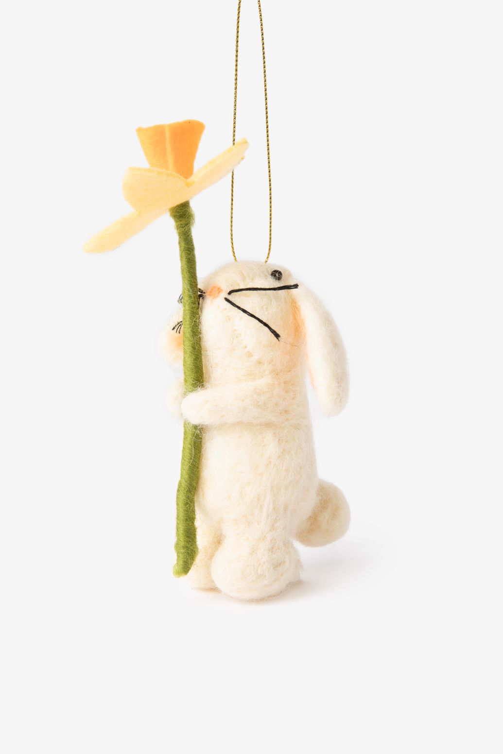 Osteranhänger aus Filz Hase mit Blume - weiß