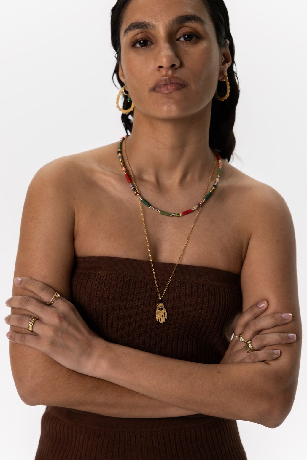 Top tricoté sans bretelles - marron foncé