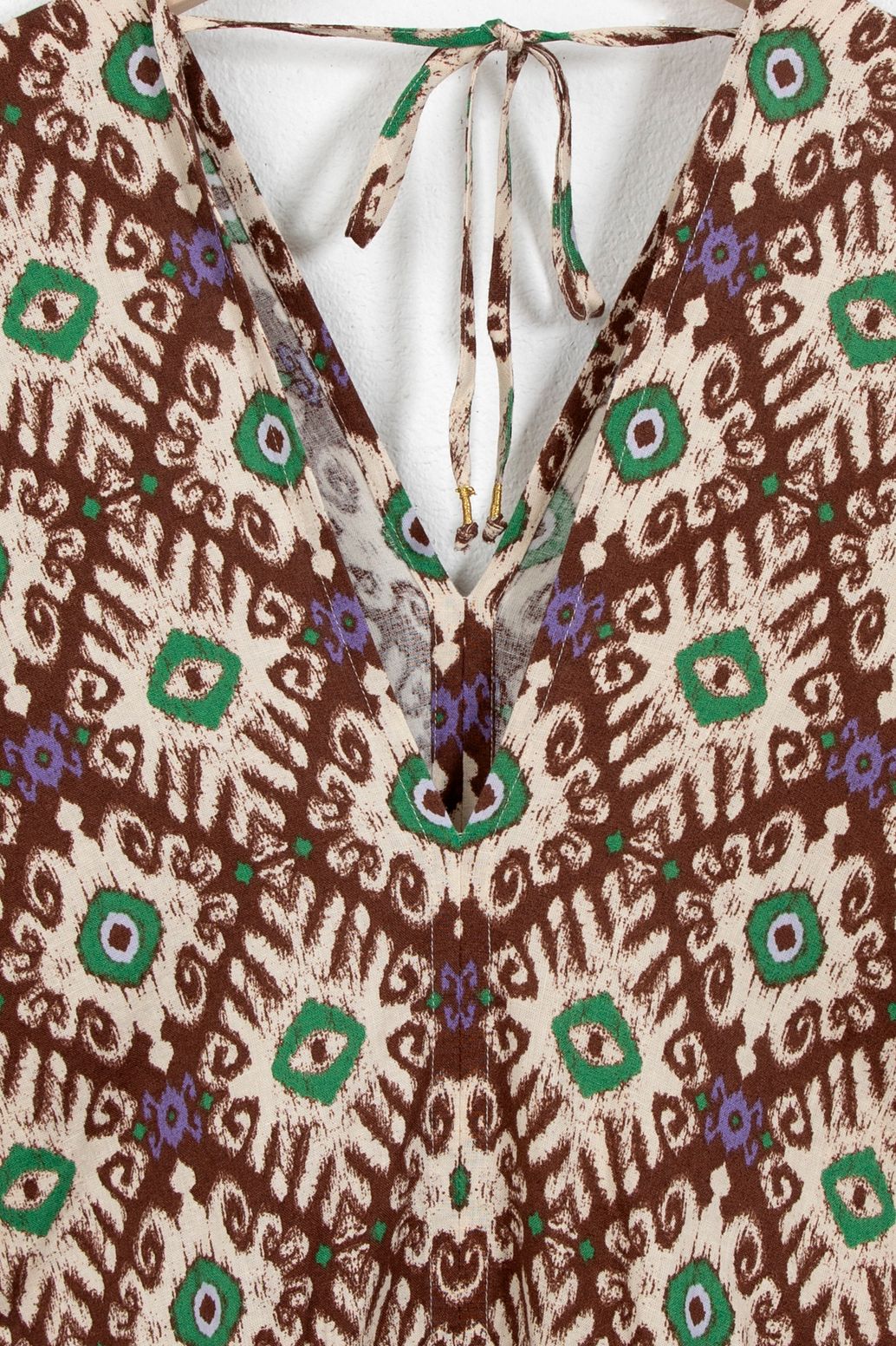 Donkerbruine kaftan jumpsuit met ikat print