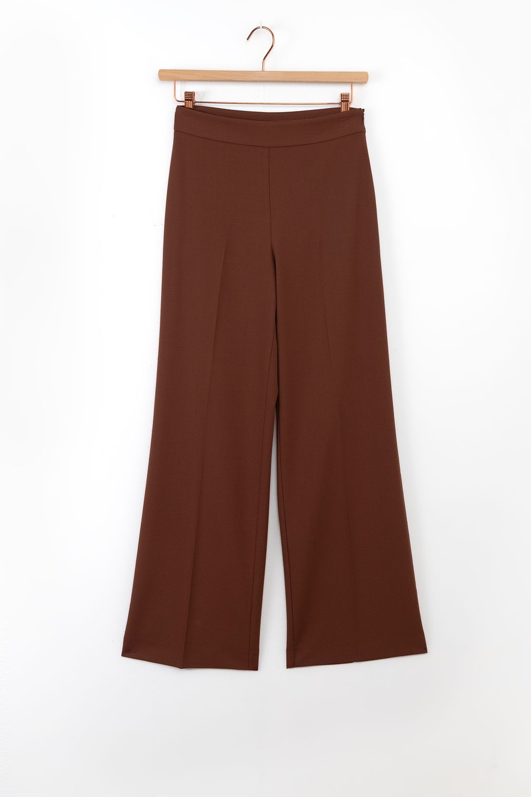 Pantalon jambes larges avec fermeture éclair - marron