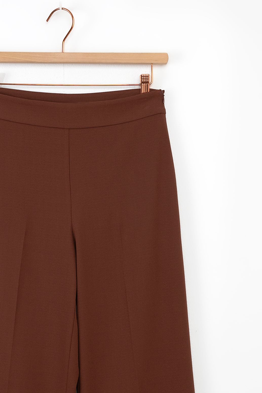 Bruine high waist wide leg pantalon met rits