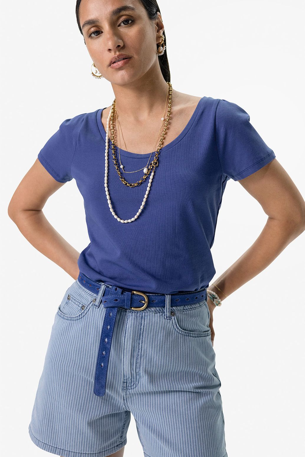 Blauw T-shirt met ronde hals