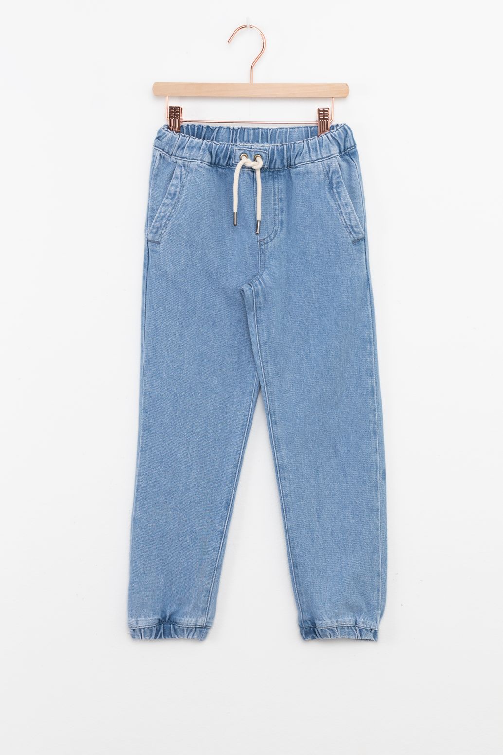 Denim-Jogger mit Kordelzug - hellblau