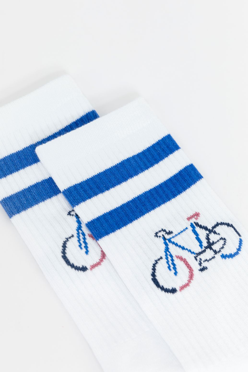 Sportsocken mit blauen Streifen und Fahrrad-Print - weiß