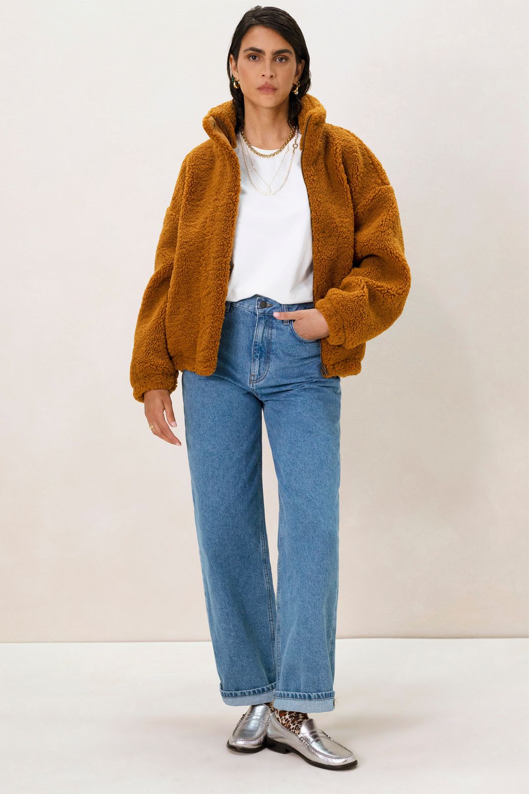 Veste courte duveteuse - marron