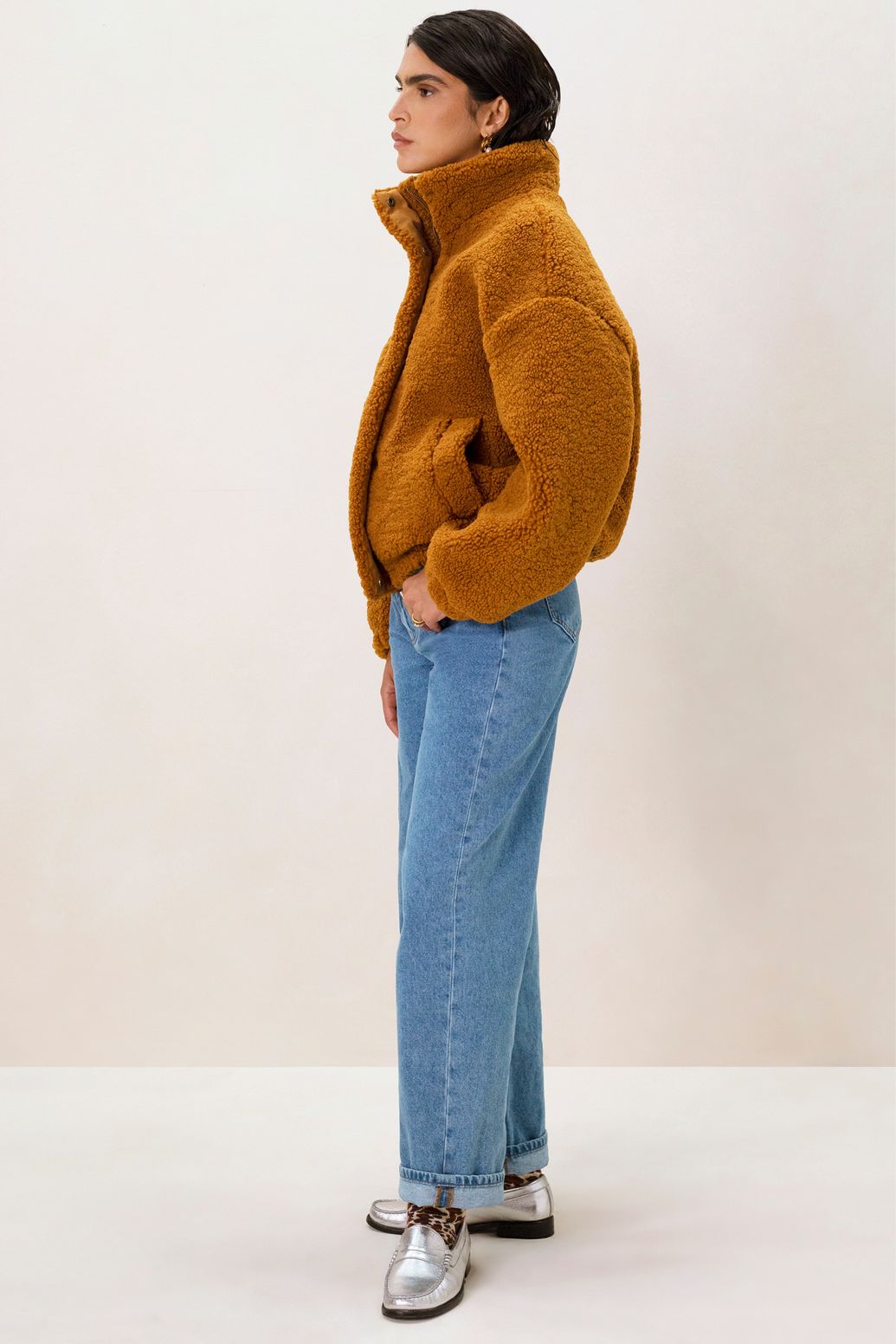 Veste courte duveteuse - marron