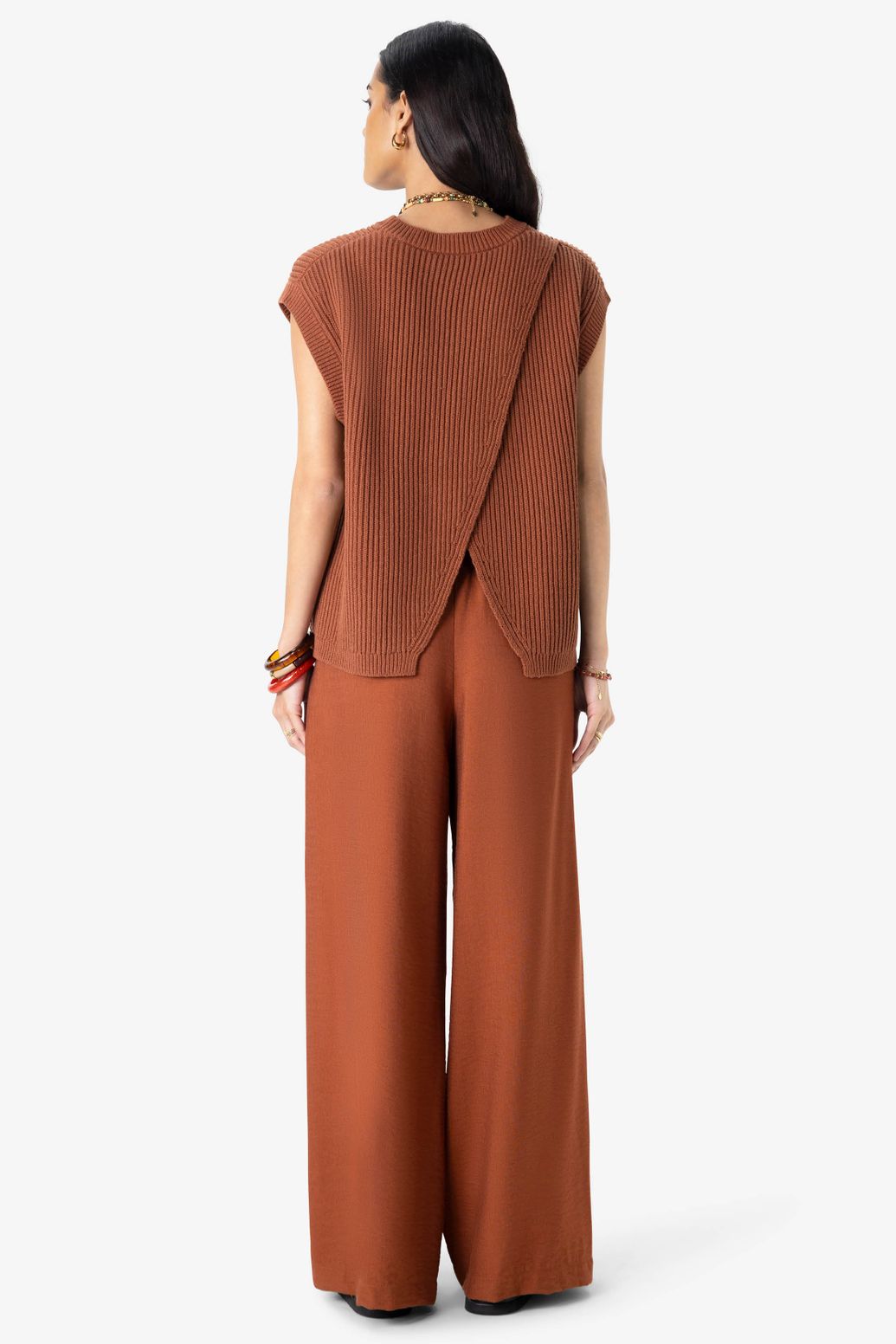 Weite Stoffhose - braun